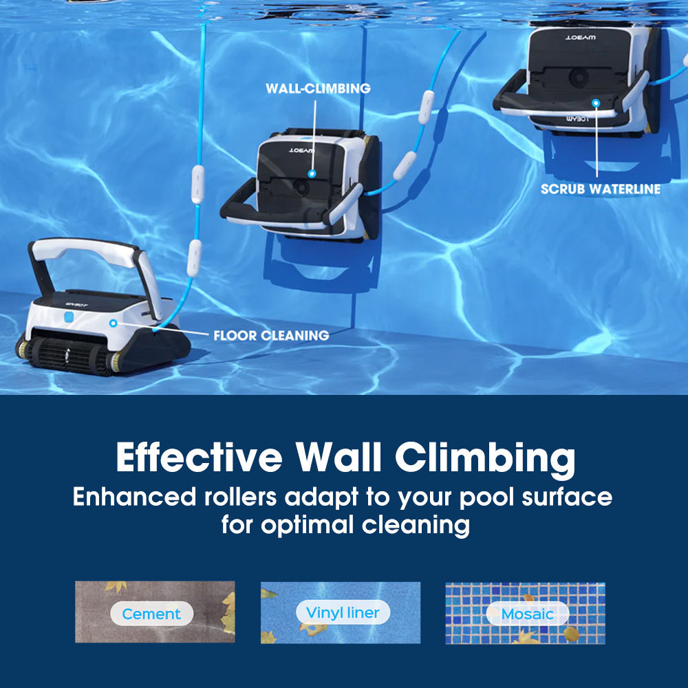 WYBOT Grampus 800 Robotic Pool Cleaner Automatic Vacuum with Quick Clean Wall Climbing Capability Powerful Triple