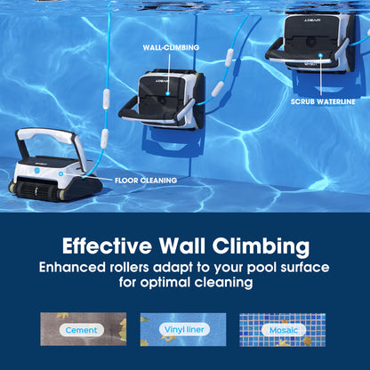 WYBOT Grampus 800 Robotic Pool Cleaner Automatic Vacuum with Quick Clean Wall Climbing Capability Powerful Triple