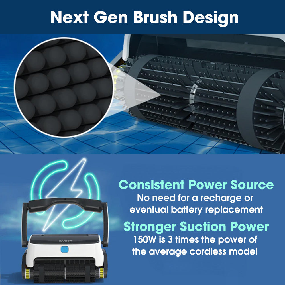 WYBOT Grampus 800 Robotic Pool Cleaner Automatic Vacuum with Quick Clean Wall Climbing Capability Powerful Triple