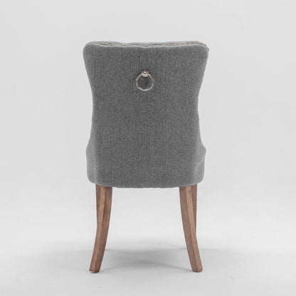 AADEN Modern Elegant Button-Tufted Upholstered Fabric with Studs Trim and Wooden legs Dining Side Chair-Gray