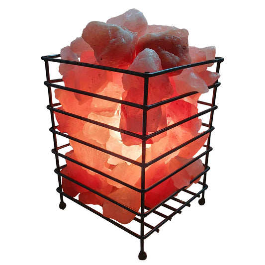 12V 12W Rectangle Iron Basket Himalayan Pink Salt Lamp Rock Crystal Bulb On/Off - Home & Garden > Lighting > Table Lamps