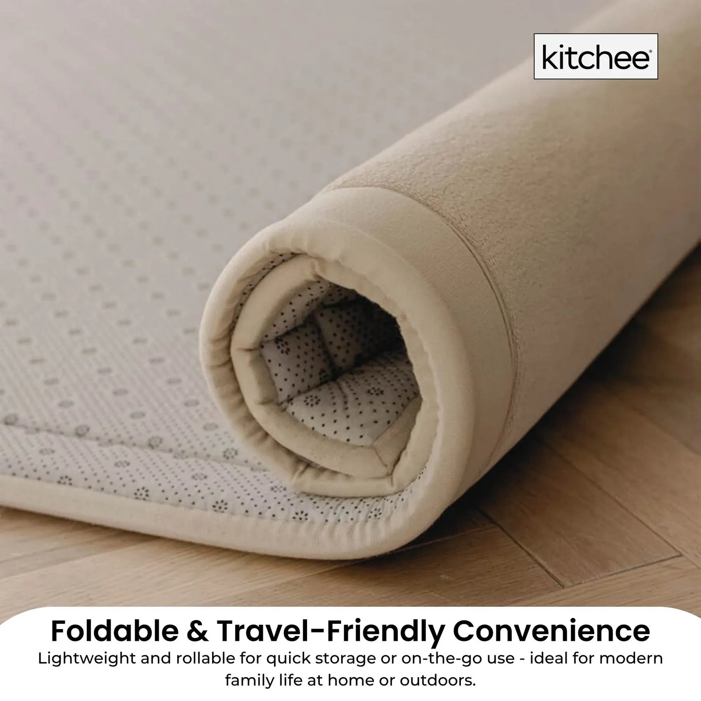 Kitchee Foam Floor Mat 200x200cm - Padded Thick Deep Soft Tatami Style Rug Cream