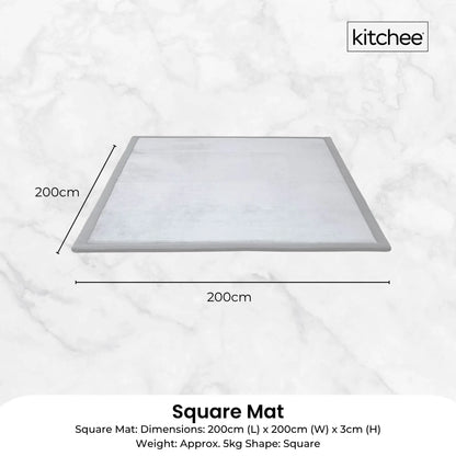 Kitchee Foam Floor Mat 200x200cm - Padded Thick Deep Soft Tatami Style Rug Grey