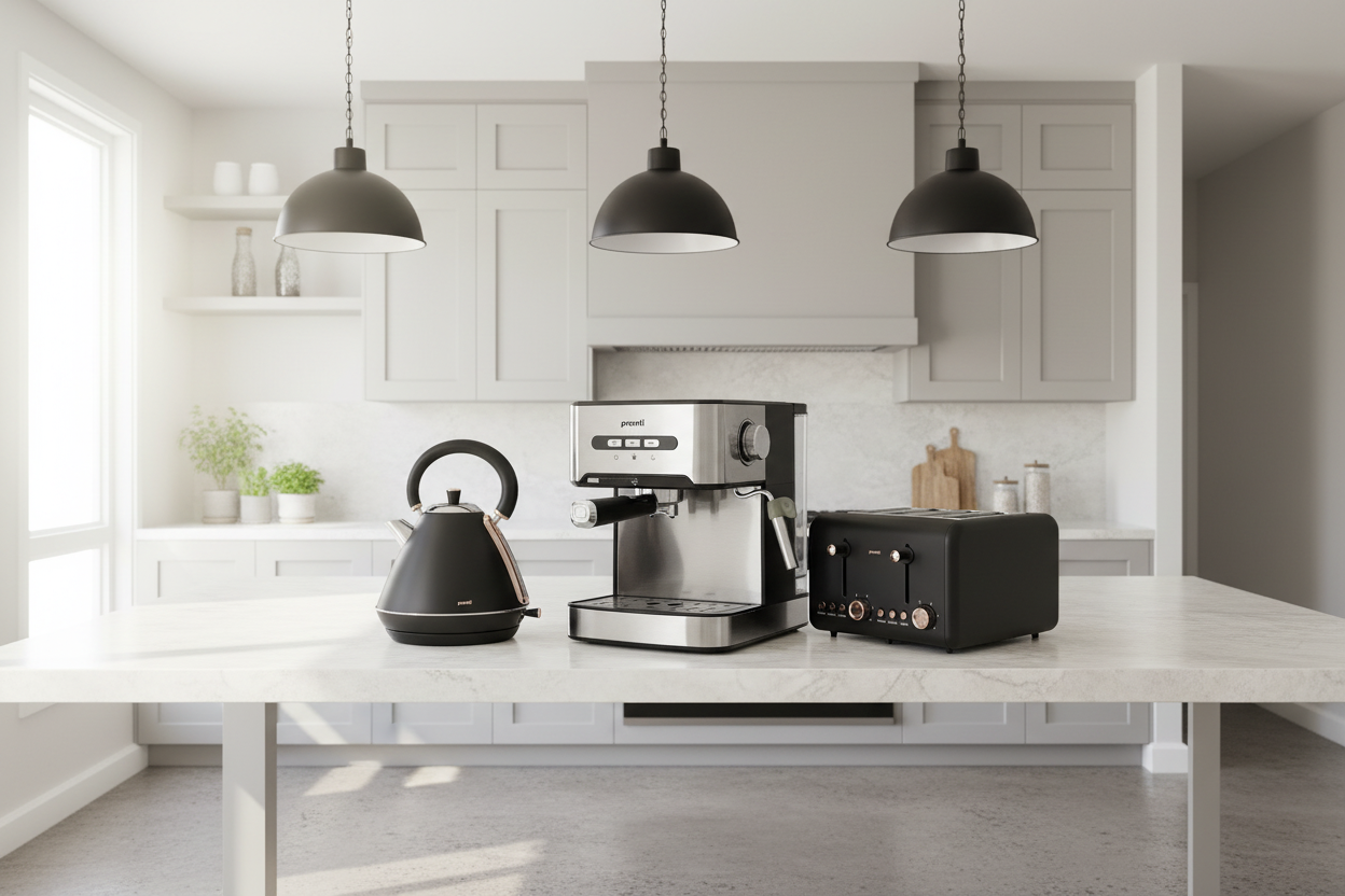 Pronti Toaster, Kettle & Coffee Machine Breakfast Set - Black