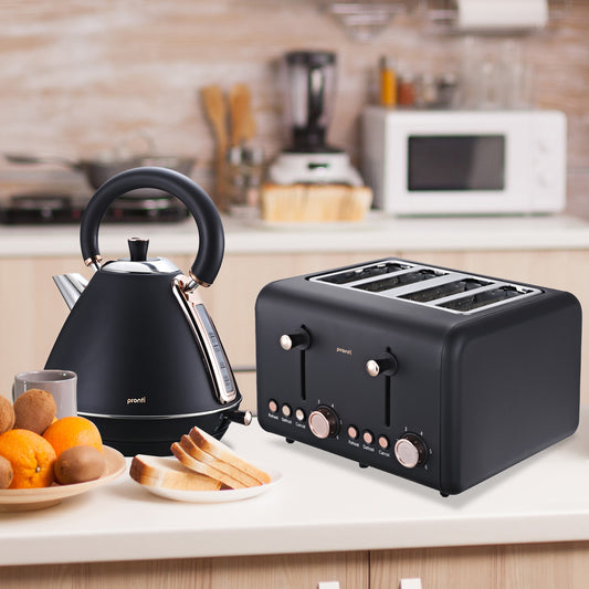 Pronti Rose Trim Collection Toaster & Kettle Bundle - Black - Appliances > Kitchen Appliances