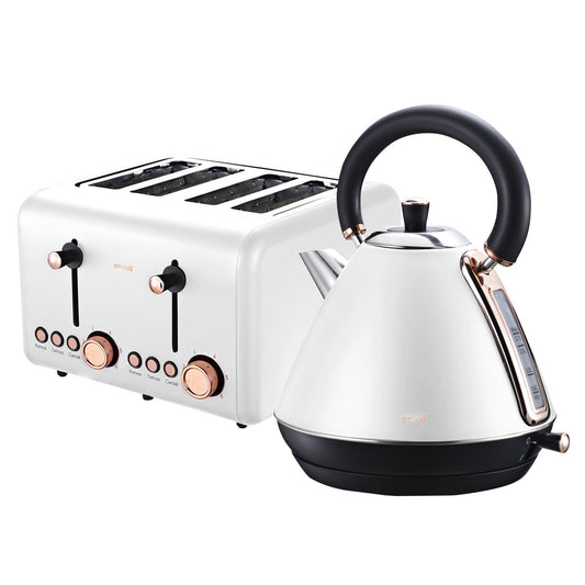 Pronti Rose Trim Collection Toaster & Kettle Bundle - White - Appliances > Kitchen Appliances