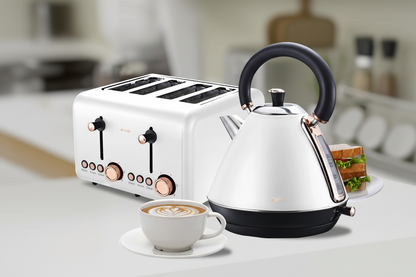 Pronti Rose Trim Collection Toaster & Kettle Bundle - White