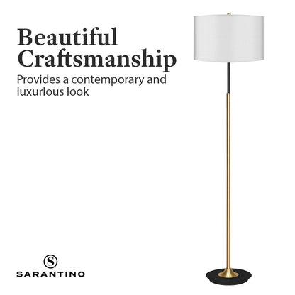 Sarantino Metal Floor Lamp Brushed Brass Finish with White Shade - Home & Garden > Lighting > Night Lights & Ambient