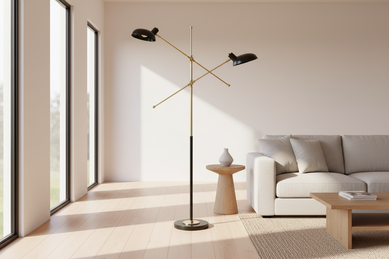 Adjustable Two Light Lamp Black and Gold Finish