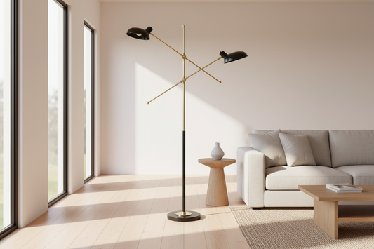 Adjustable Two Light Lamp Black and Gold Finish