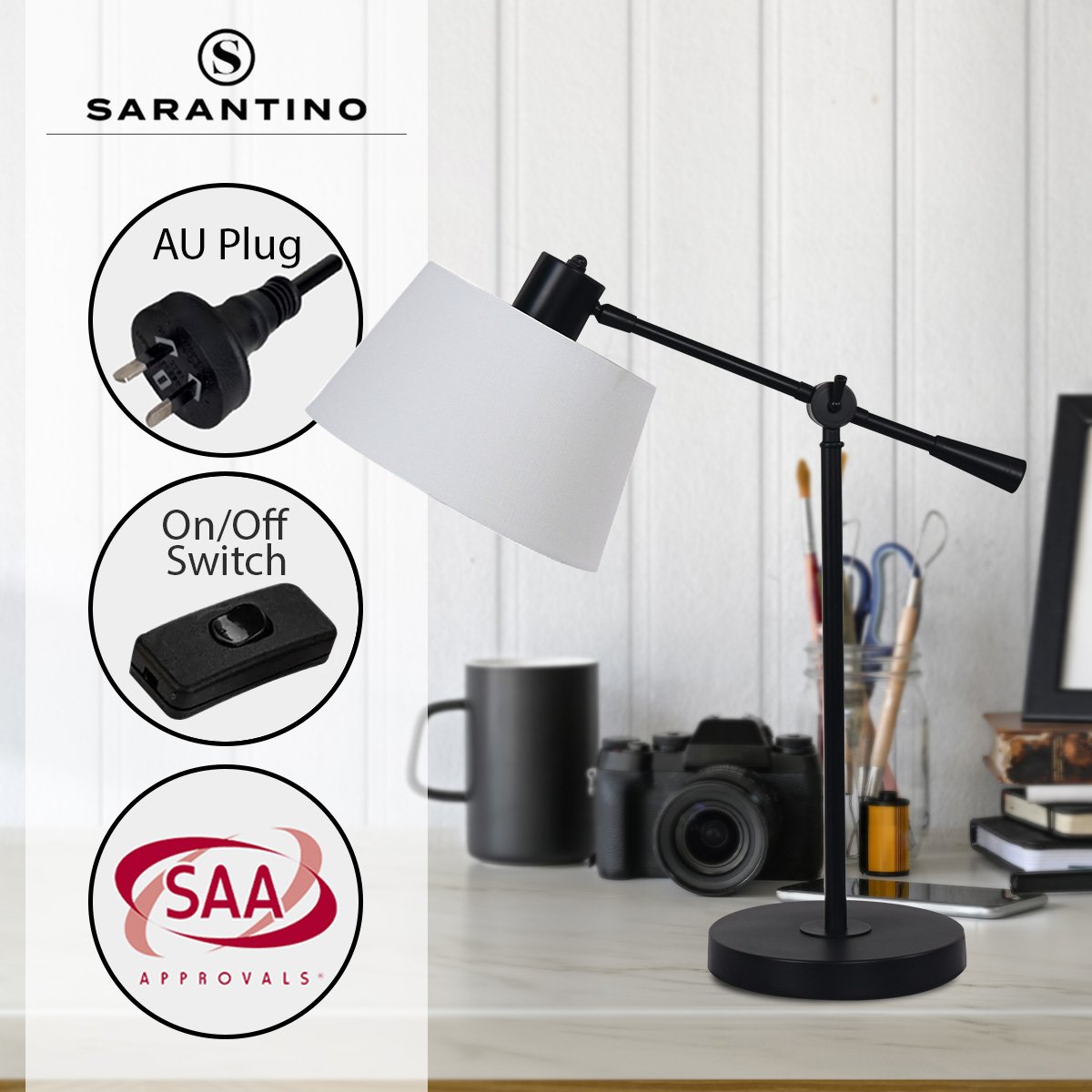Sarantino Adjustable Metal Table Lamp In Black Home & Garden > Lighting > Table Lamps