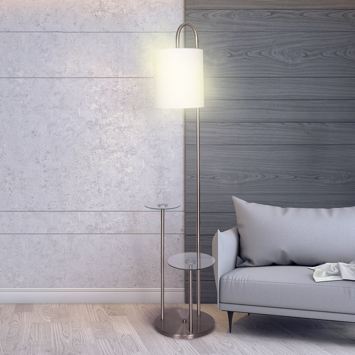 Sarantino Metal Floor Lamp with Glass Shelves Home & Garden > Lighting > Table Lamps