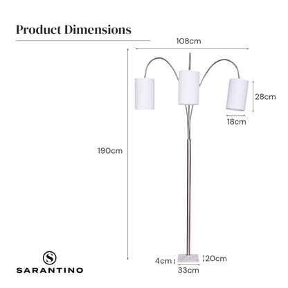 Sarantino 3-Light Metal Arc Floor Lamp - Nickel & Marble Finish - Home & Garden > Lighting > Night Lights & Ambient