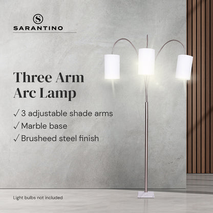 Sarantino 3-Light Metal Arc Floor Lamp - Nickel & Marble Finish - Home & Garden > Lighting > Night Lights & Ambient