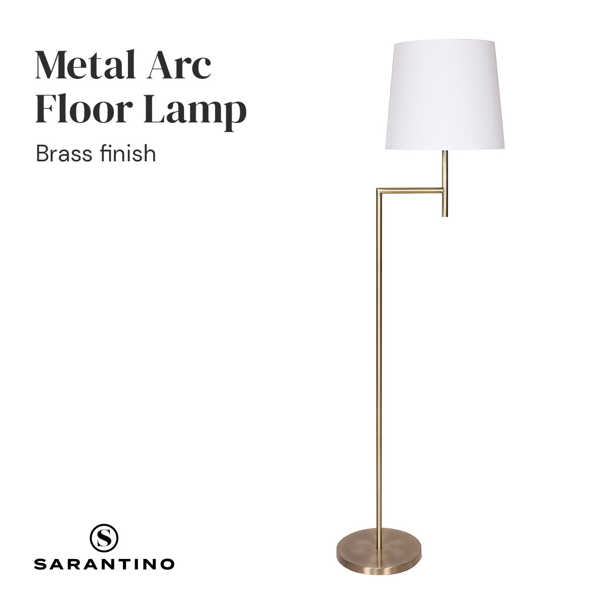 Sarantino Metal Floor Lamp in Antique Brass Finish with Cream Linen Fabric Shade - Home & Garden > Lighting > Night
