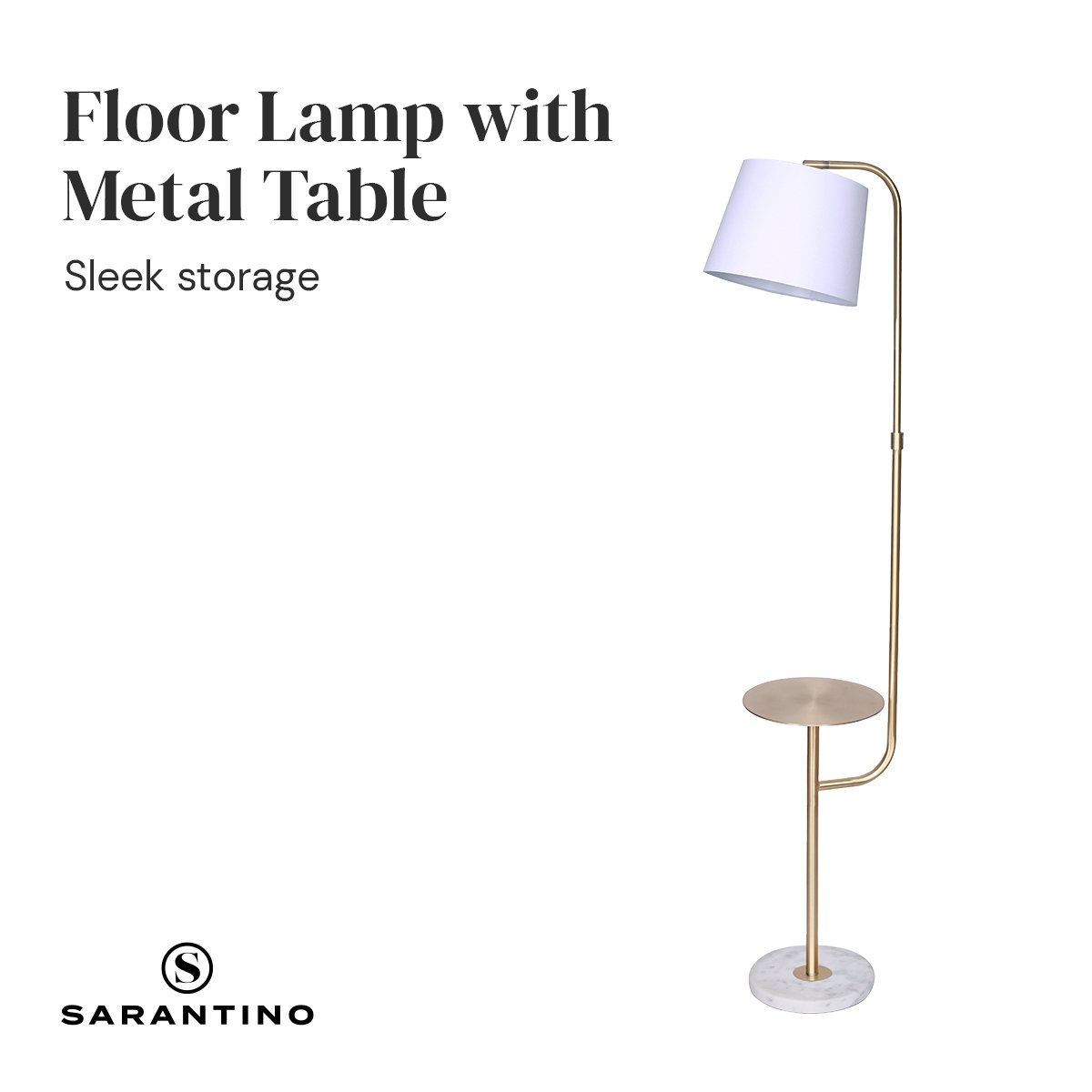 Sarantino Marble & Metal End Table Top Floor Lamp - Furniture > Living Room > Coffee Tables