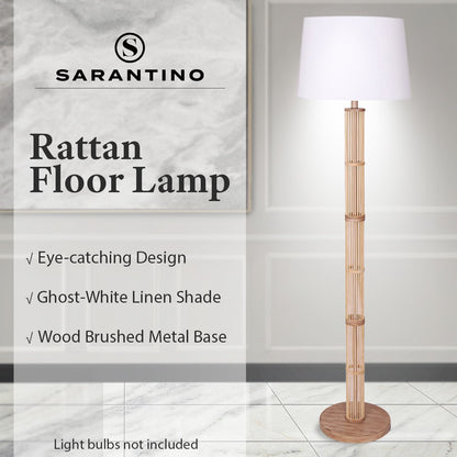 Sarantino Rattan Floor Lamp With Ghost-White Linen Shade - Furniture > Living Room > Ottomans & Footstools