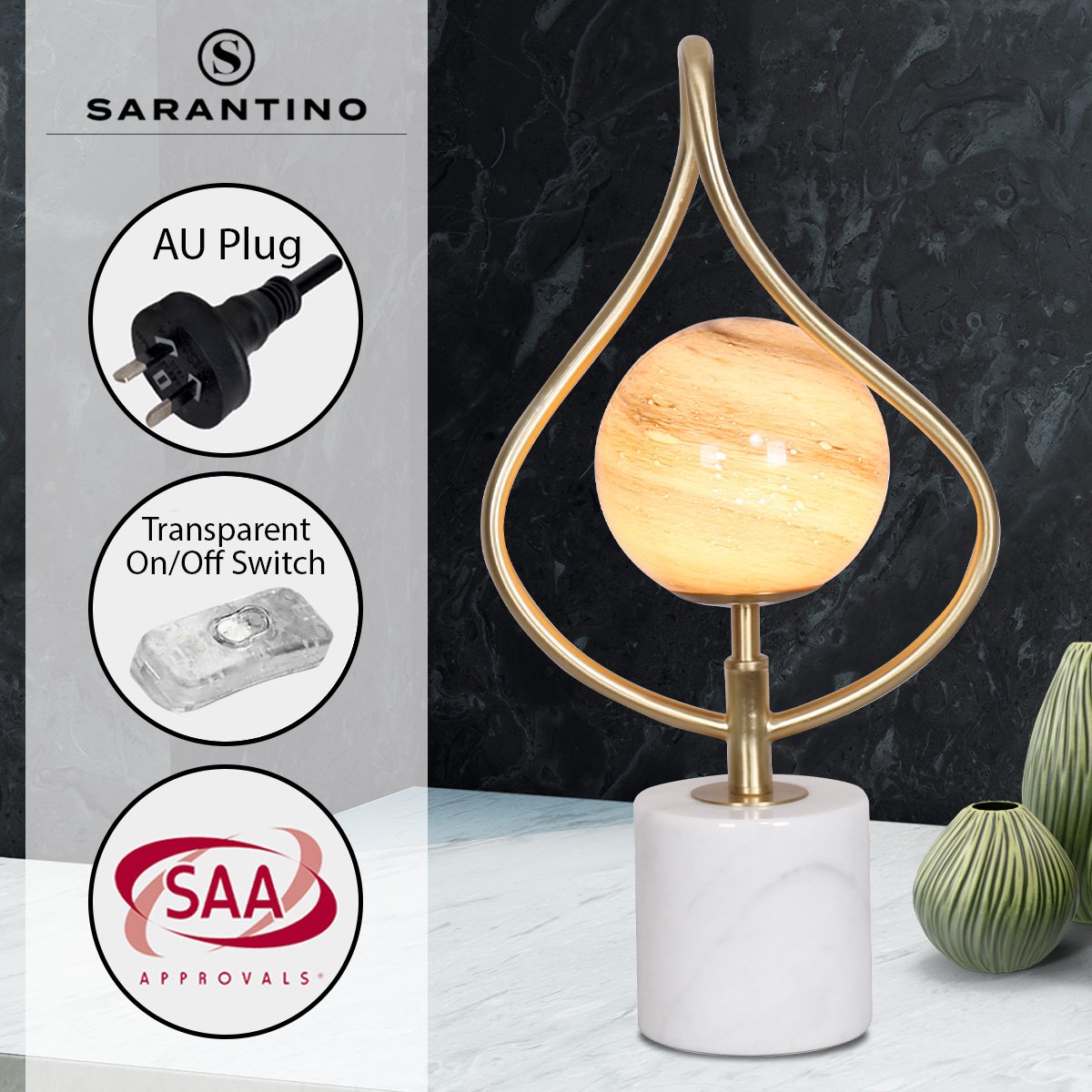 Sarantino Sculptural Orange Glass Table Lamp With White Marble Base - Home & Garden > Lighting > Table Lamps