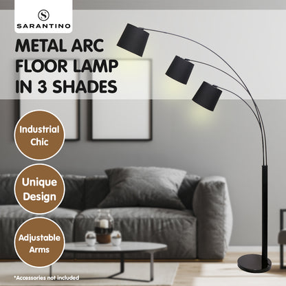 Sarantino 3 Light Arc Floor Lamp Adjustable Black 3 Shades Home & Garden > Lighting > Night Lights & Ambient Lighting