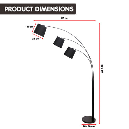 Sarantino 3 Light Arc Floor Lamp Adjustable Black 3 Shades Home & Garden > Lighting > Night Lights & Ambient Lighting