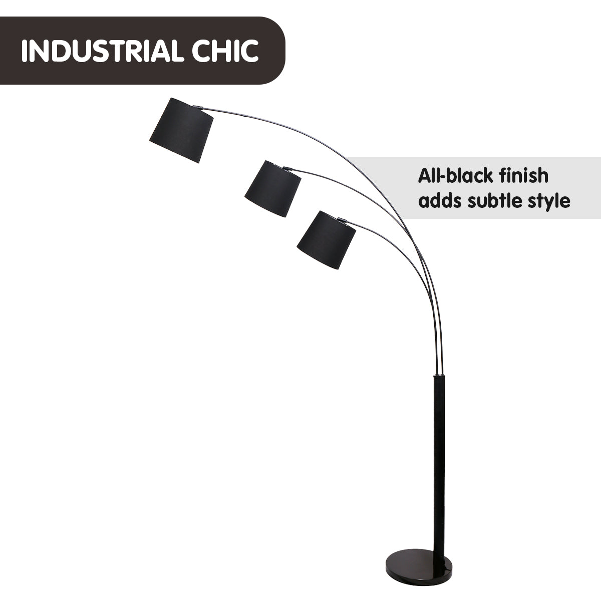 Sarantino 3 Light Arc Floor Lamp Adjustable Black 3 Shades Home & Garden > Lighting > Night Lights & Ambient Lighting