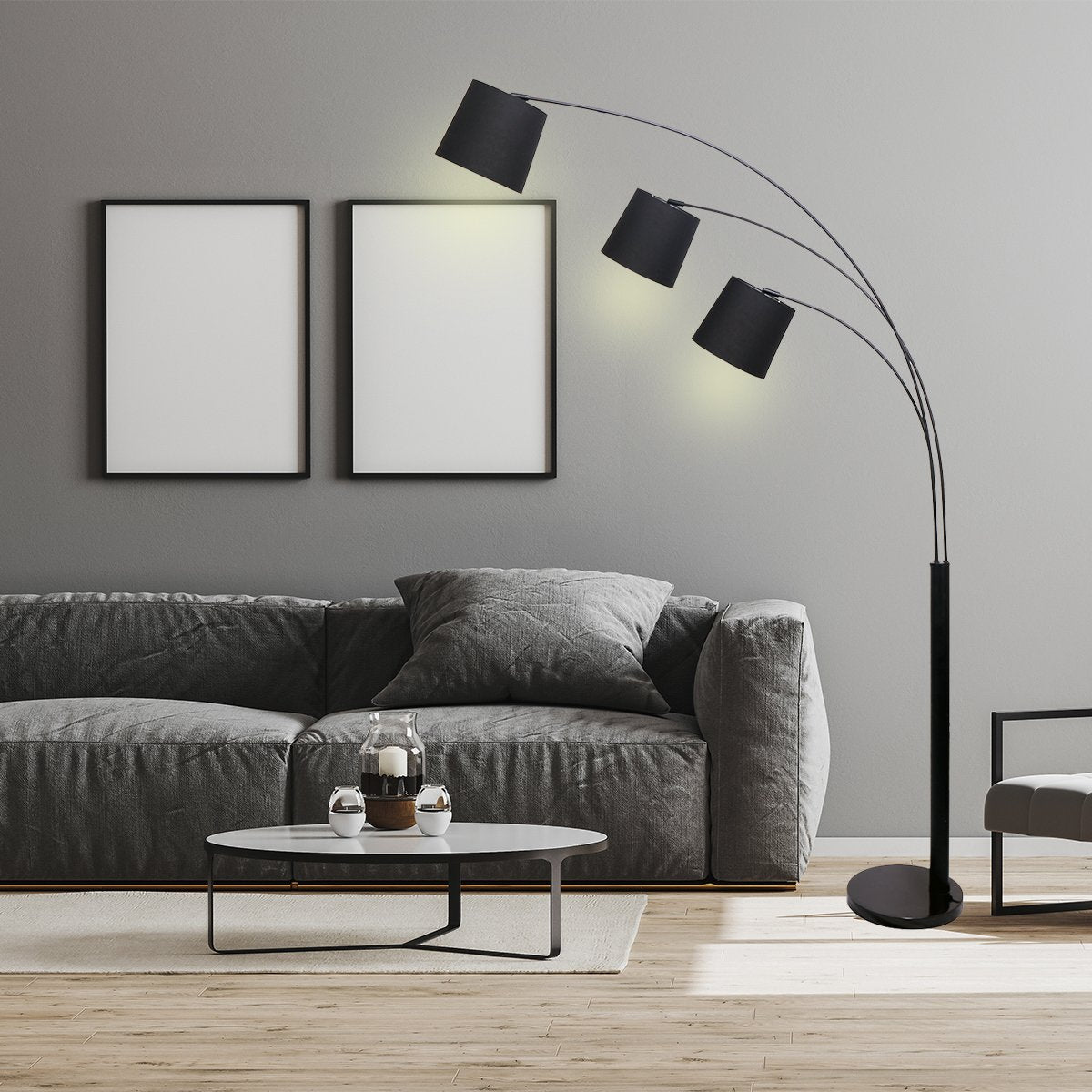 Sarantino 3 Light Arc Floor Lamp Adjustable Black 3 Shades Home & Garden > Lighting > Night Lights & Ambient Lighting