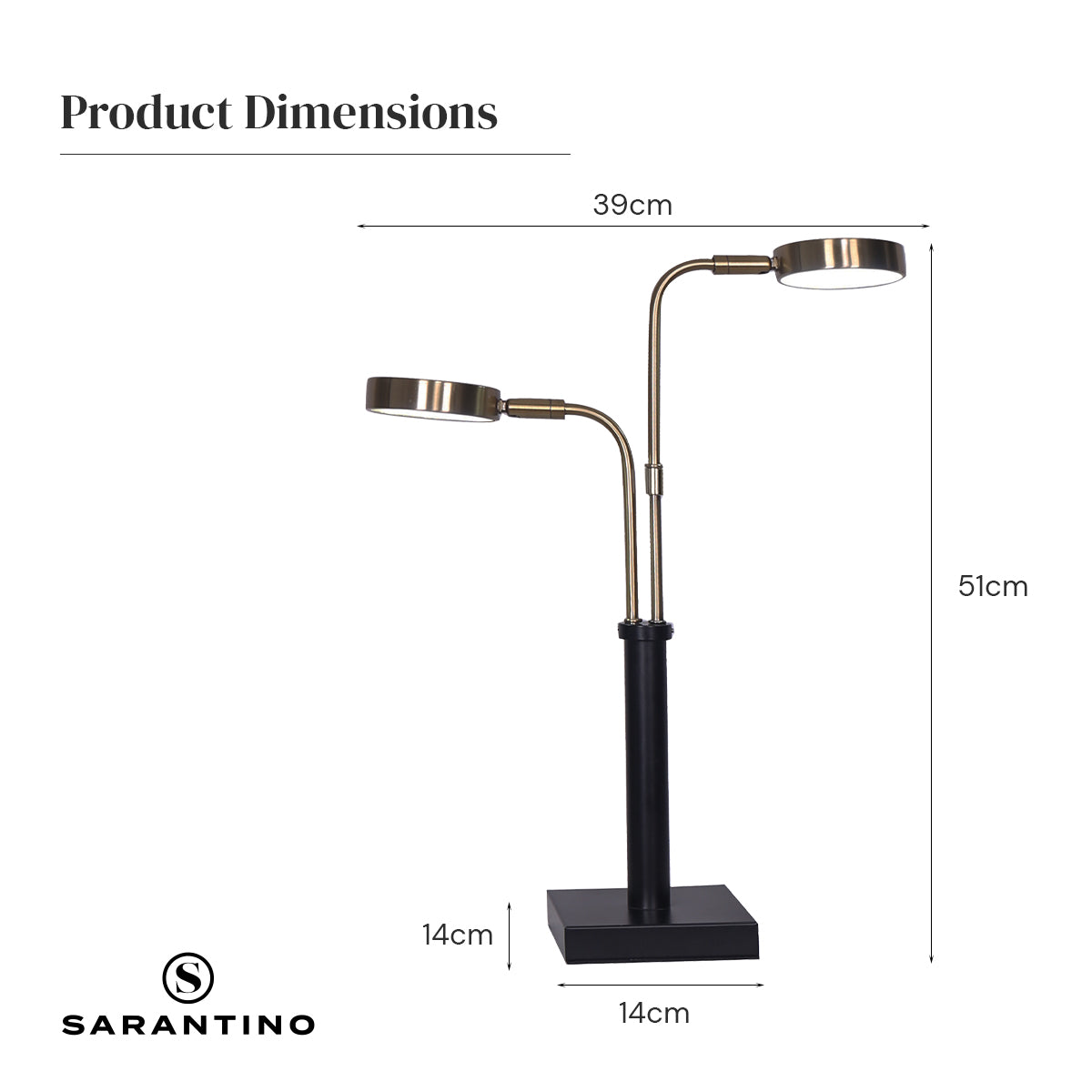 Sarantino LED Metal Table Lamp with 2 Lights Brushed Gold Black Finish Home & Garden > Lighting > Ceiling Lights
