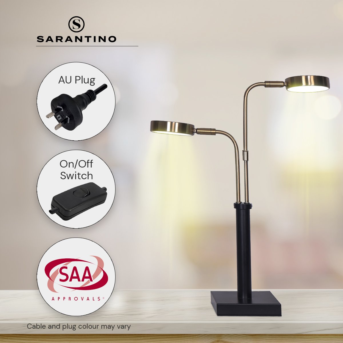Sarantino LED Metal Table Lamp with 2 Lights Brushed Gold Black Finish Home & Garden > Lighting > Ceiling Lights