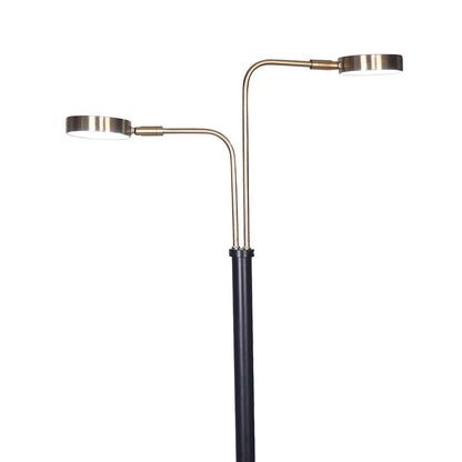 LED Metal Floor Lamp with 2 Lights in Brushed Gold and Black Finish