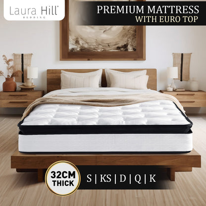 Laura Hill King Mattress Bed Size Euro Top 5 Zone Spring Foam 32cm Bedding Pocket - Furniture > Mattresses > Mattress