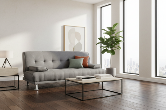 Manhattan Sofa Bed Lounge Couch Futon Furniture Home Light Grey Linen Suite