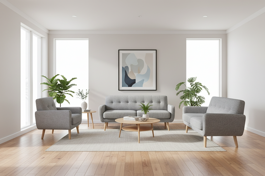 6-Seater Linen Sofa Set Couch Futon - Light Grey