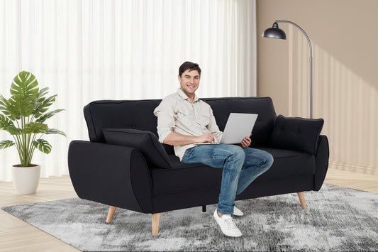 3 Seater Modular Linen Fabric Sofa Bed Couch Futon Suite - Black - Furniture > Sofas > Sofas & Sofa Beds