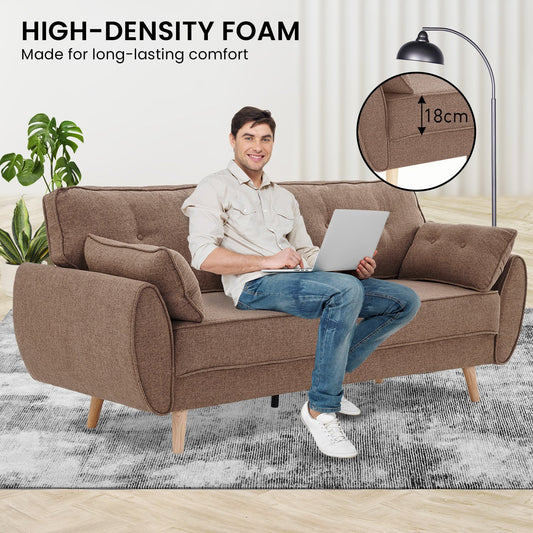 3 Seater Modular Linen Fabric Sofa Bed Couch Futon Suite - Brown - Furniture > Sofas > Sofas & Sofa Beds