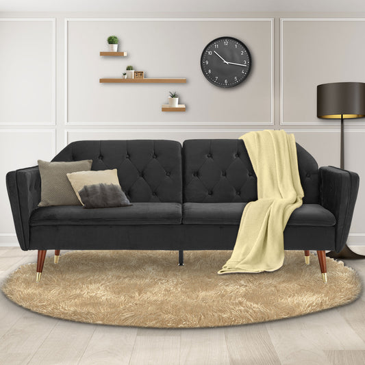 Faux Velvet Tufted Sofa Bed Couch Futon - Black - Furniture > Bar Stools & Chairs > Arm Chairs & Recliners