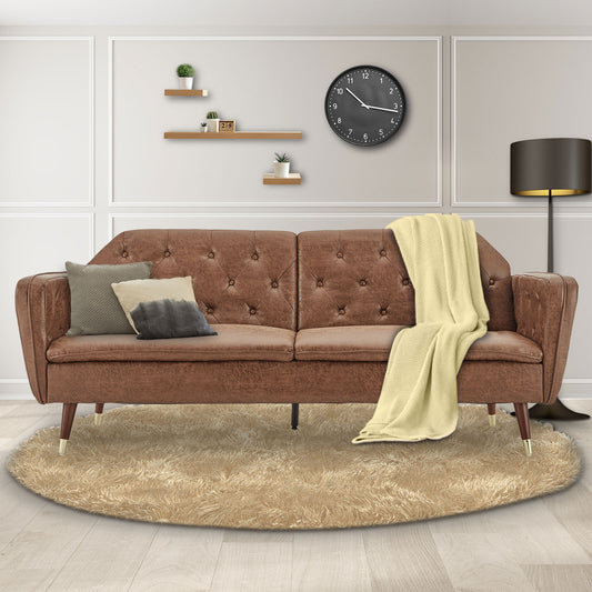 Faux Velvet Tufted Sofa Bed Couch Futon - Brown - Furniture > Bar Stools & Chairs > Arm Chairs & Recliners