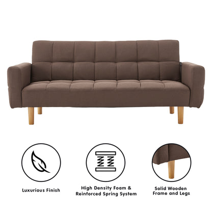 Sarantino 3-Seater Fabric Sofa Bed Futon - Brown - Furniture > Sofas > Sofas & Sofa Beds