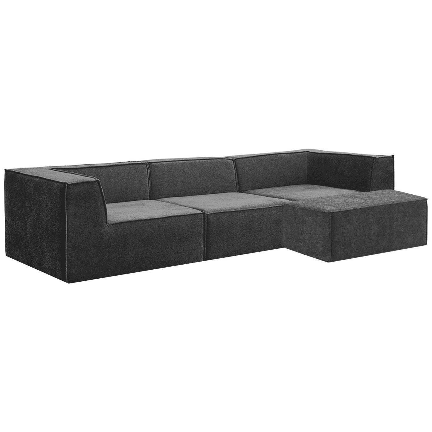 Sarantino Novi 3-Seater Modular Sofa with Ottoman in Black Non-Slip Bottom Lounge - Furniture > Sofas > Sofas & Sofa