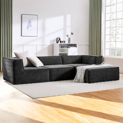 Sarantino Novi 3-Seater Modular Sofa with Ottoman in Black Non-Slip Bottom Lounge - Furniture > Sofas > Sofas & Sofa
