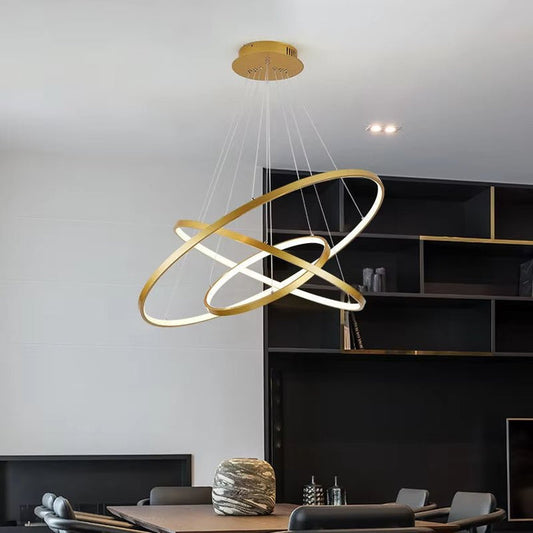 Modern LED Chandelier, Dimmable Pendant Light with Remote Control Rings Round Ceiling Lighting Fixture 3 Color Temperatures Contemporary Chandeliers (3 Rings-Gold)