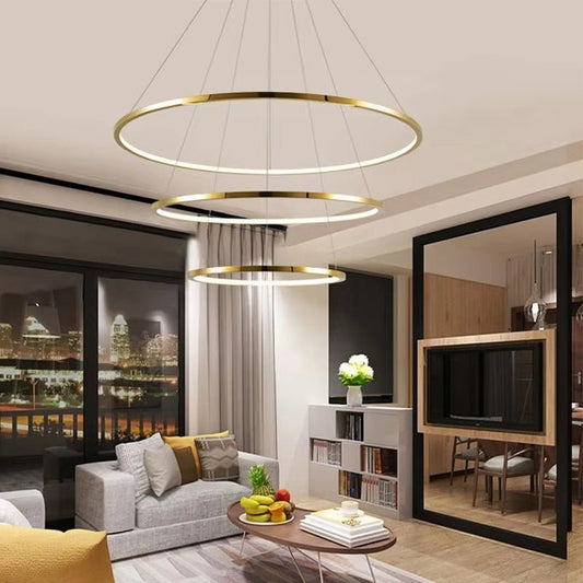 Modern LED Chandelier, Dimmable Pendant Light with Remote Control Rings Round Ceiling Lighting Fixture 3 Color Temperatures Contemporary Chandeliers (3 Rings-Gold)