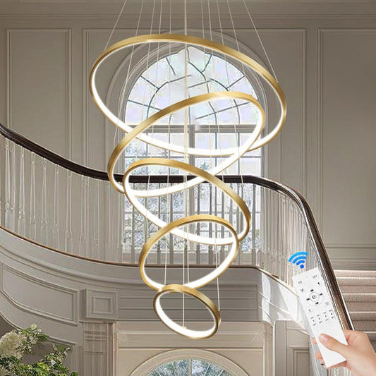 BAMDECOR A18801 Modern LED Chandelier Dimmable Pendant Light with Remote Control Rings Round Ceiling Lighting Fixture 3