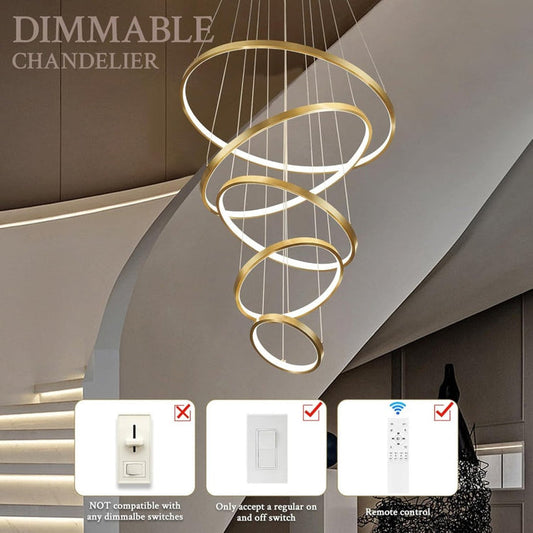 BAMDECOR A18801 Modern LED Chandelier Dimmable Pendant Light with Remote Control Rings Round Ceiling Lighting Fixture 3