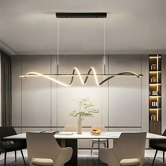Modern LED Linear Pendant Lights with Dimmable LED  (160cm/180cm-Black) 1.8 Meters