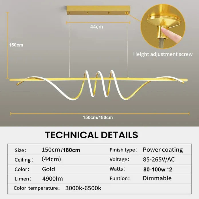 Modern LED Linear Pendant Lights with Dimmable LED  180cm-Gold
