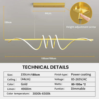 Modern LED Linear Pendant Lights with Dimmable LED  180cm-Gold