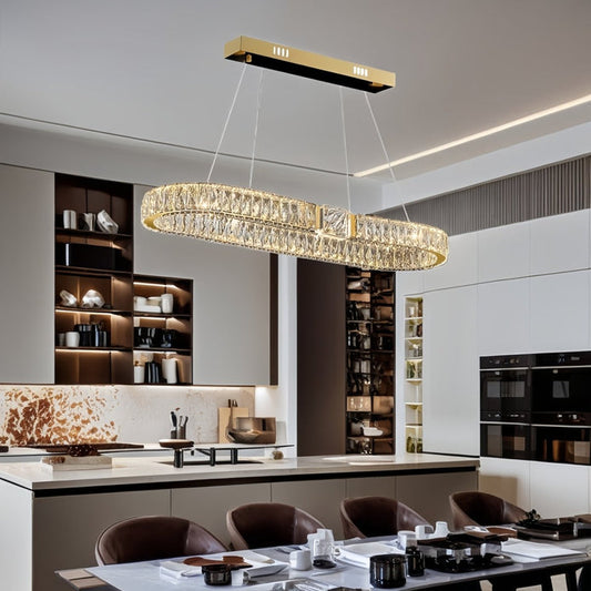 Modern Linear Crystal Chandeliers Lighting Fixtures Contemporary Round Chandelier Lighting Fixtures Crystal Pendant Ceiling Lights(Gold-Oval 100cm)