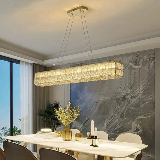 Linear Luxury Crystal Chandelier Modern LED Crystal Chandelier LED Ring Pendant Light Stainless Steel Ceiling Lamp Hanging Lights,for Dining Living Room (Gold)