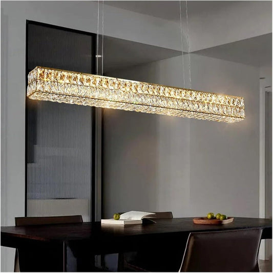 Linear Luxury Crystal Chandelier Modern LED Crystal Chandelier LED Ring Pendant Light Stainless Steel Ceiling Lamp Hanging Lights,for Dining Living Room (Gold)
