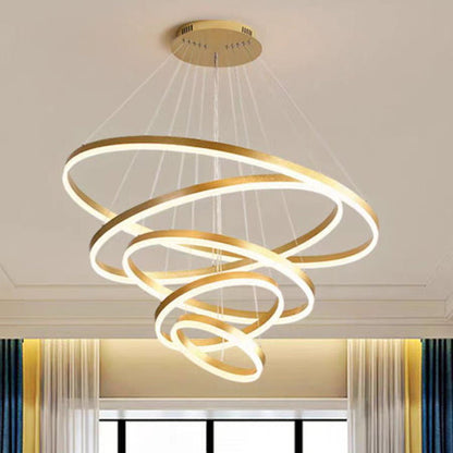 Gold 5 Rings Minimalist LED Pendant Light Adjustable Circular Chandelier Home & Garden > Lighting > Ceiling Lights